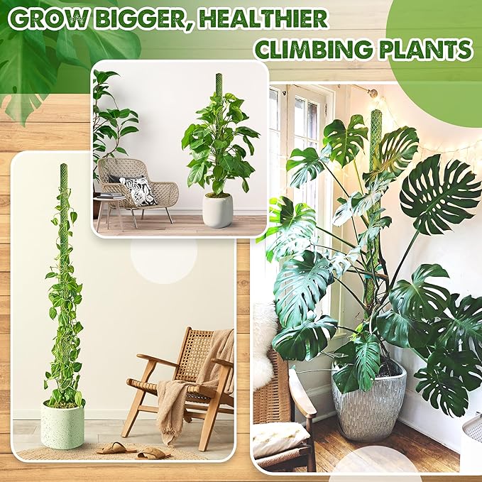 DUSPRO 4 Pack 22" Green Stackable Mesh Moss Pole for Plants – Extendable Up to 71", Natural Forest Moss Pole Monstera Plant Support, Moss Stick for Climbing Plants, Indoor Plant Stakes Accessories