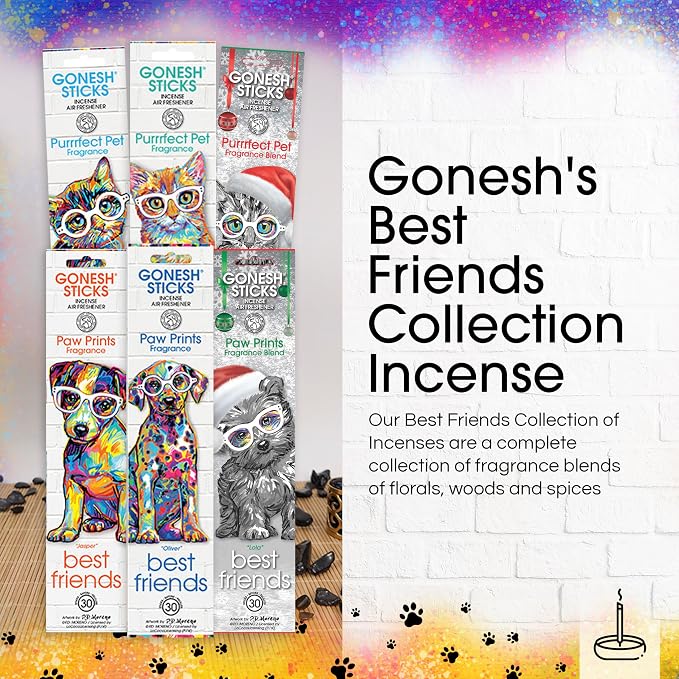 Gonesh Best Friends Purrrfect Pet Collection - Incense Sticks Variety Pack - Non-Toxic 10” Slow Burn Aromatic Sticks - Willow, Molly and Dexter - 3 Pack, 30 Each