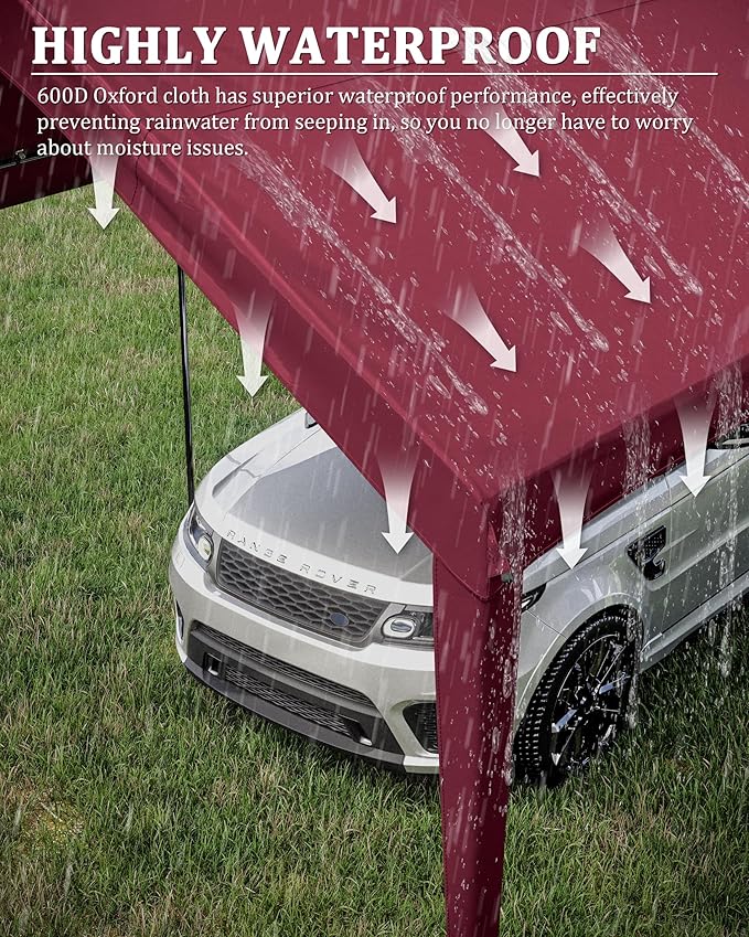 Carport Canopy Replacement Cover 12x20 Heavy Duty Outdoor Portable Car Canopy Oxford Waterproof UV & Tear Resistant Garage Canopy with Ball Bungees (Frame is Not Included)