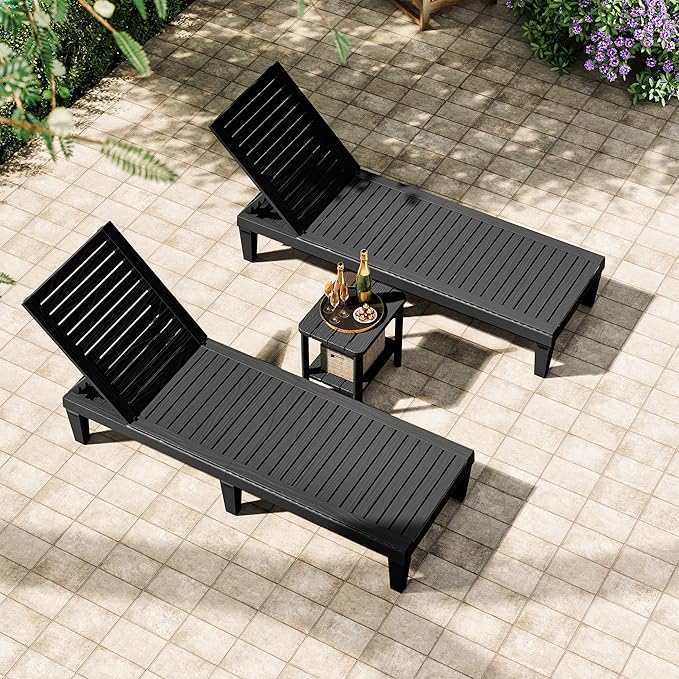 Outdoor Chaise Lounge Chair Set of 4,Lightweight Patio Chairs,Waterproof Lawn Chairs Lounge Outdoor,5-Positions Adjustable Pool Lounge Chair for Garden Beach Patio Poolside and Deck,Striped Black