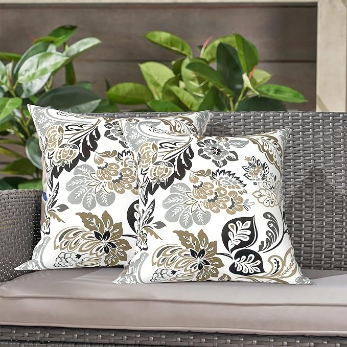 LVTXIII 2 Pack Outdoor Throw Pillow Covers for Patio Furniture, 16x16 Inch Square Pillow Case, Water-Repellent Cushion Covers for Garden, Porch, Sofa, Dailey Tan