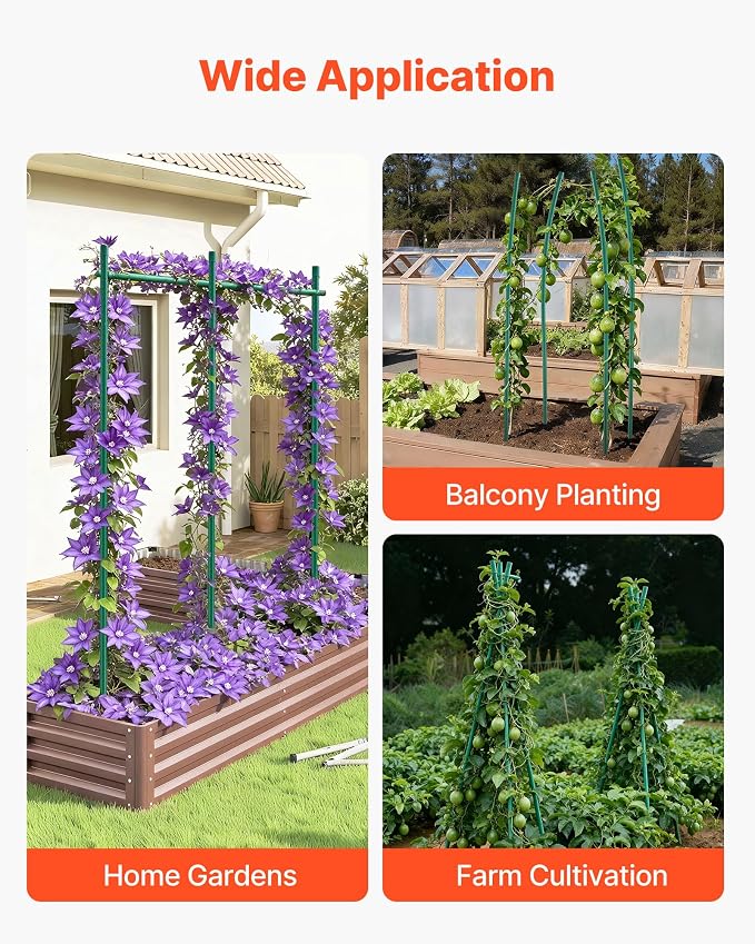 VEVOR Garden Stakes, 25 Pack, 82.68 inch, Plastic Coated Metal Tomato Stakes, Garden Sticks for Plants Support, with Pointed End and Non-Slip Bumps for Growing Climbing Plants, Outdoor Vegetables