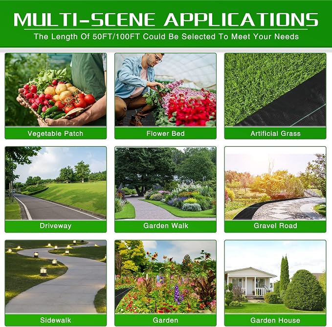 Weed Barrier Landscape Fabric Heavy Duty, 1.3FT x 100FT Thicken Garden Fabric Weed Mats, Weed Control Garden Cloth, Woven Geotextile Fabric for Garden Beds, Underlayment, Commercial Driveway