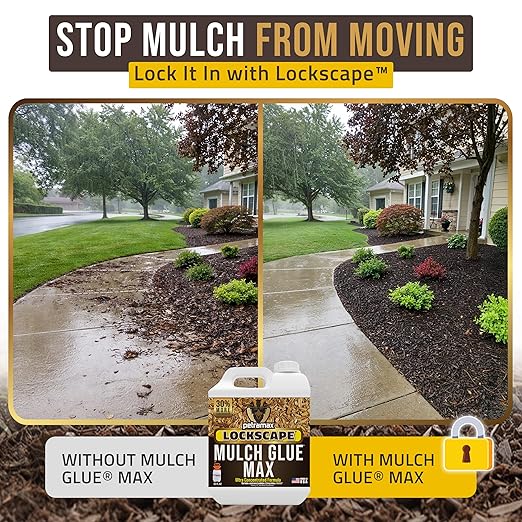 Petra Max Lockscape Mulch Glue for Landscaping -32 Oz - Strongest 3X Concentrated - Pet Safe Lockdown Sticky Mulch and Rock Glue for Pea Gravel 100% Permeable Binder Spray for Pine Straw, Wood Chips