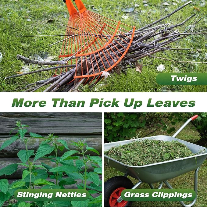 Walensee Metal Rake for Leaves, Heavy Duty Leaf Picker Upper, Leaf Scoops Hand Rake, Leaf Grabber with Long Handle, Multi-Use Garden Leaf Claw for Lawn & Yard Work