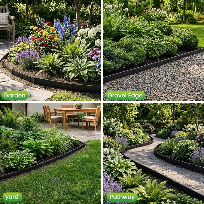 15 Panels Modular Metal Garden Edging 3.2in (H) x 20 ft (L)–Landscape Edging with 16 Stakes, Adjustable 0-270°for Curved Lawn & Flower Bed Borders, No Dig Metal Edging for Landscaping (Black)