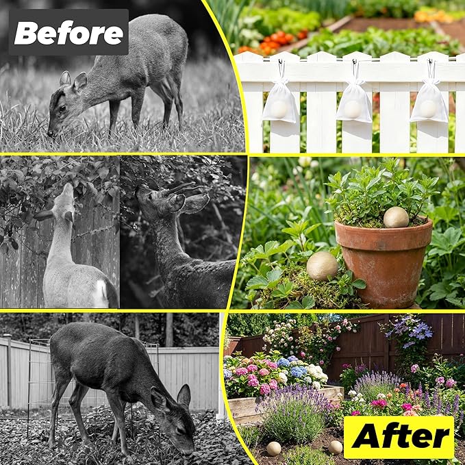Deer & Rabbit Repellent Balls- Outdoor Animal Deterrent for Garden, Yard, Trees & Plants | Natural, Long-Lasting | Safe for Pets, Kids, Flowers & Vegetables (12PCS)