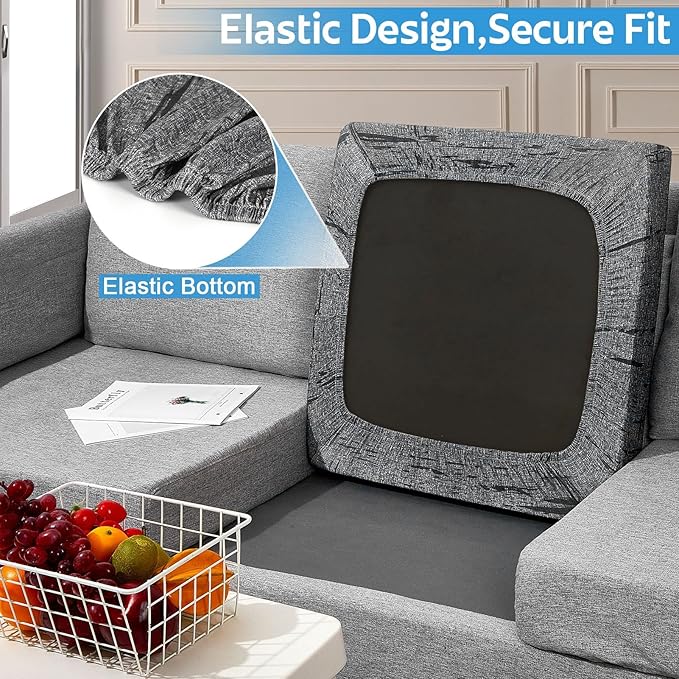 pickyNproud 8Pcs Patio Cushion Covers Stretch Outdoor Couch Cushions Slipcovers Replacement Washable Furniture Protector with Elastic Bottom Sofa Chair Seat Cover, Dark Grey