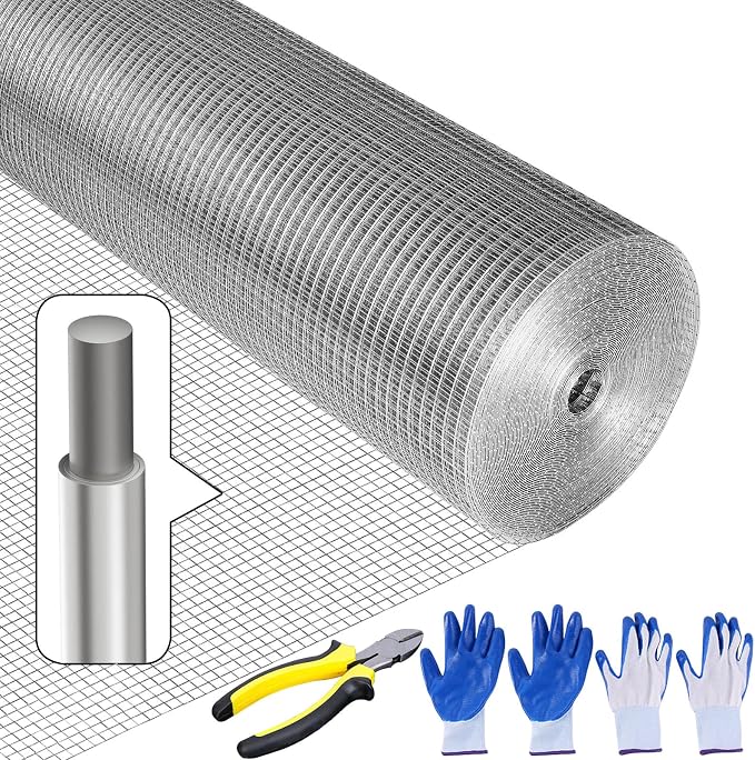 Hardware Cloth 1/2 inch 36inx100ft Galvanized After Welding 19 Gauge Square Chicken Wire Fence Mesh Roll Raised Garden Bed Plant Supports Poultry Netting Cage Snake Fence