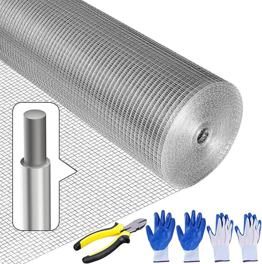 Hardware Cloth 1/2 inch 36inx100ft Galvanized After Welding 19 Gauge Square Chicken Wire Fence Mesh Roll Raised Garden Bed Plant Supports Poultry Netting Cage Snake Fence