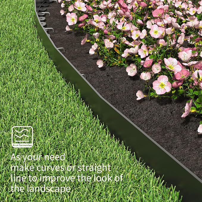 Landscape Edging 4 Inch Tall 100FT with 110Pcs Metal Spikes, Plastic Garden Edging Border Landscape Edging Border Lawn Edging for Landscaping, Flower Bed, Yard