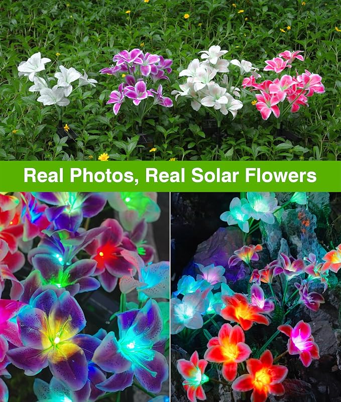LETMY 8 Pack Solar Garden Lights, Solar Flower Lights with 6 Head Bigger Lily Lights, IP65 Waterproof Solar Lights Outdoor, Decorative Lights for Garden, Patio, Yard, Flower Bed