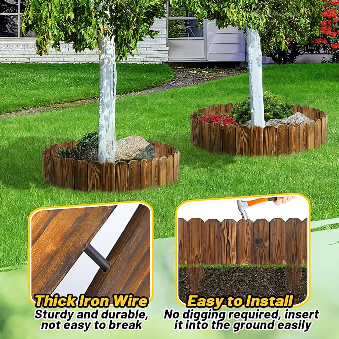 Wooden Garden Edging - 2pcs 7.9ft x 8in Weather-Resistant Pine Landscape Border Fence for Outdoor Patio Lawns Yard Flower Beds Decoration