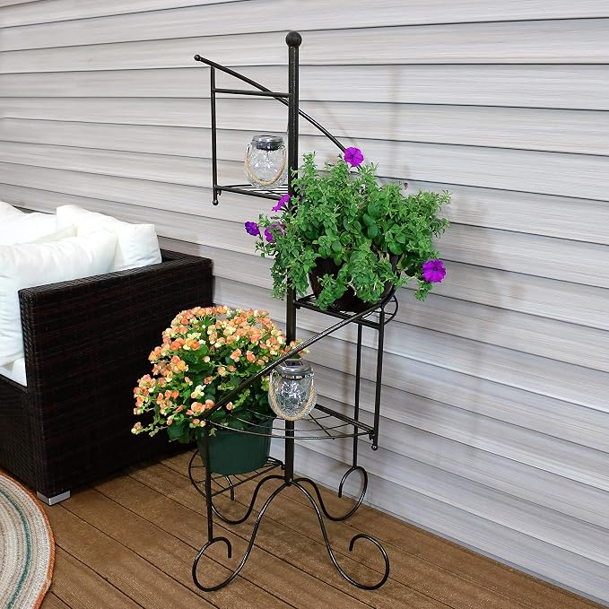 Sunnydaze 4-Tier Metal Iron Plant Stand, Spiral Staircase Design, Set of 2, 56-Inch