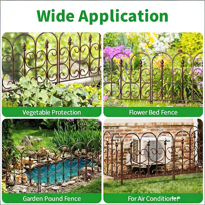 AMAGABELI GARDEN & HOME 5 Panels 32in(H)×10ft(L) Decorative Garden Fences and Borders for Dogs No Dig Metal Fence Panels Garden Edging Border Fence for Animal Barrier Fencing for Flower Beds Brown
