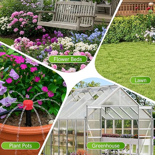 Snowtaros 50FT 1/2" Drip Irrigation Tubing with 4 Packs 4-Way Quick Coupler, Push-to-Connect Fittings for Garden Watering System, for Raised Beds, Garden, Greenhouse, Lawn