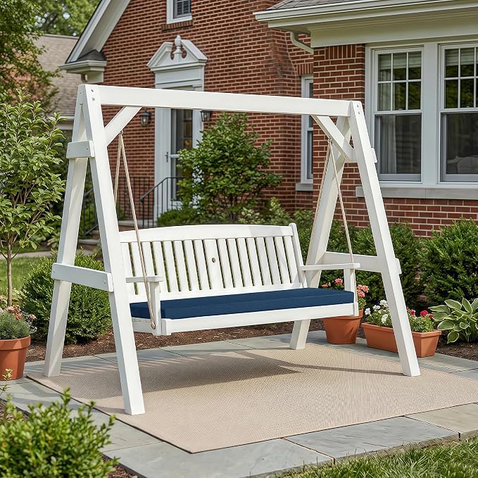 Outdoor Bench Cushion, Water-Resistant & Fade-Resistant, Porch Swing Cushions with Ties, Patio Furniture Seat Pads for Garden Loveseat, Removable Cover Non-Slip Bottom, 42 x 16 Inch, Navy Blue