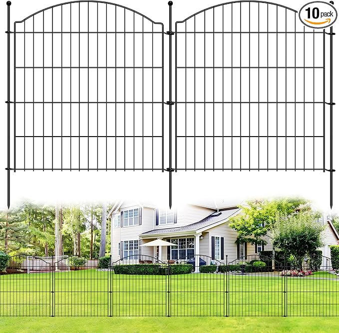 Decorative Garden Fences 32in x 24ft, 10 Pack Outdoor Fencing Animal Barrier Dog Border, Metal Wire Fence Panels for Garden Decor, Flower Bed Edging Borders for No Dig Patio Yard