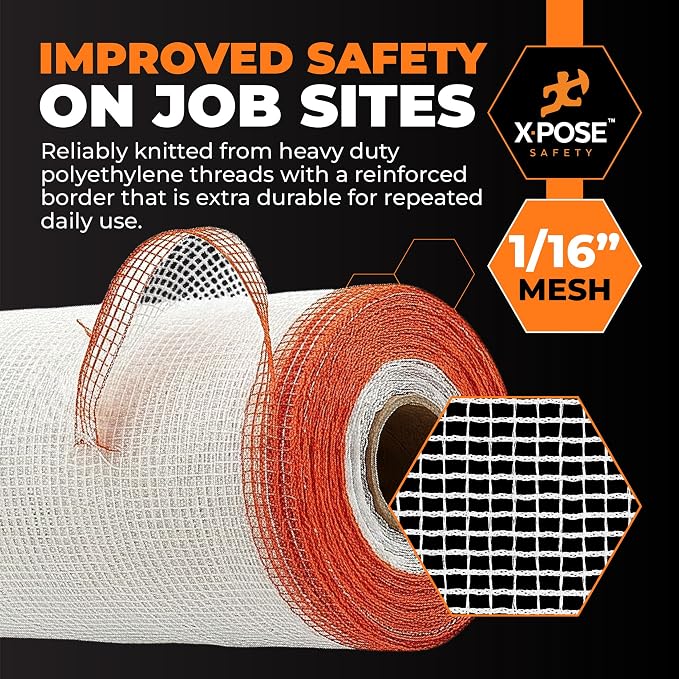 Xpose Safety Debris Netting for Construction – 8.5’ x 150’, 1/6" Mesh Scaffold Safety Net, Temporary Material Roll, Visibility Fence, Heavy-Duty Fire Retardant, White (12-Pack)