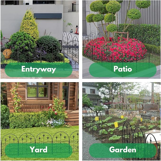 Decorative Garden Fence Border 10 Pack 22in(H) x 10ft(L), Black Rustproof Metal Garden Fencing Animal Barrier for Dogs