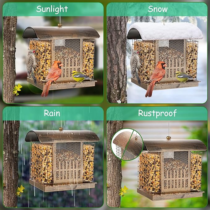 Suet Bird Feeder Outdoor Hanging with 2 Metal Mesh Cages - Attracts Woodpeckers, Finches, Sparrows - Wild Bird Feeder for Garden, Yard Decoration or Gift