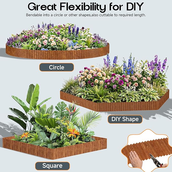 MTART Metal Garden Edging for Landscaping, Sturdy Corrugated Edging Border for DIY Flower Bed, Lawn and Landscape Edging (Rusty, 5.5"×80Ft)