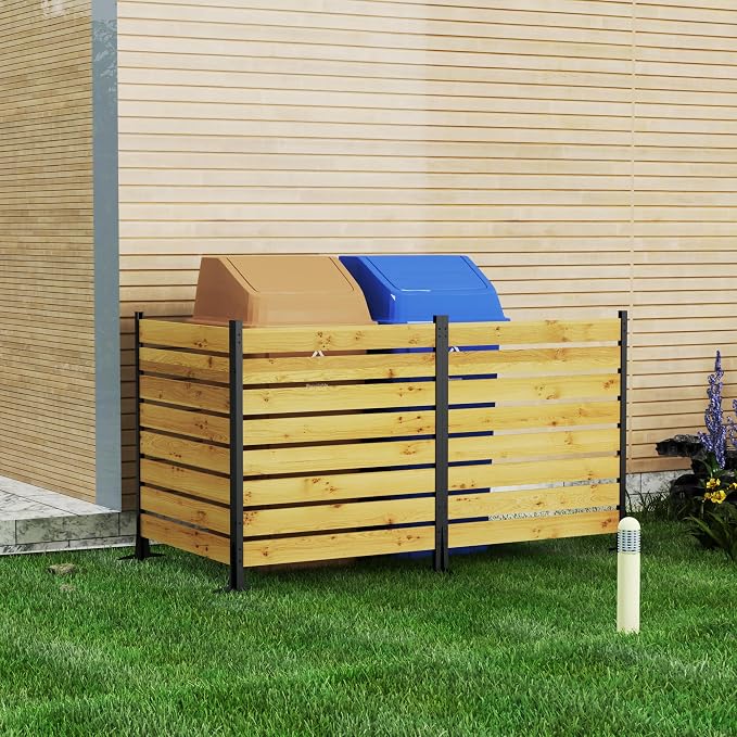 Wood Privacy Screen – 43”H x 38.5”W (2 Panels), Above Ground: 43”H, Overall: 55”H, Pool Equipment, Trash Can, Air Conditioner Fence, Aluminum Alloy Outdoor Walls