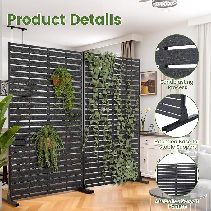 Outdoor Privacy Screen 60" H HDPE Decorative Freestanding Privacy Panel, Sandblasting Louvered Privacy Screens with Stand, Weather-Resistant Panel for Patio, Balcony, Backyard(5 Panels)