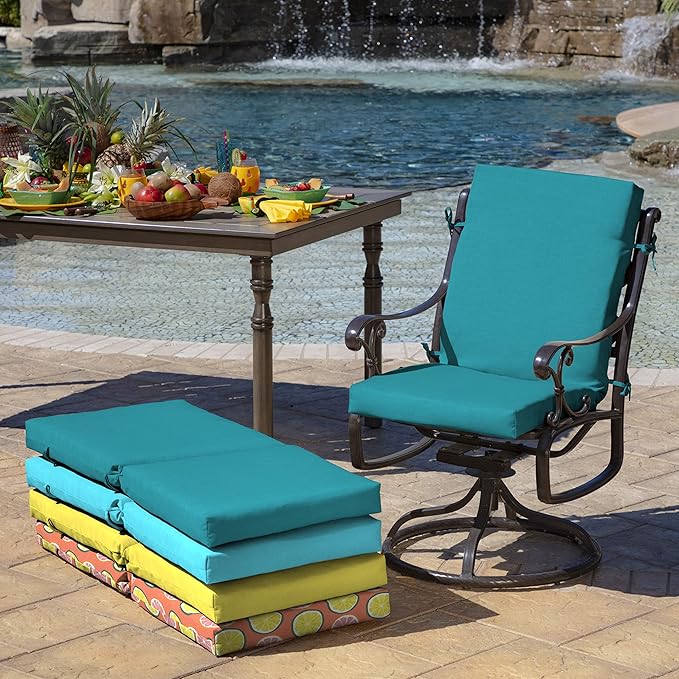 Arden Outdoor Patio Dining Chair Cushion, 20x44, Rain-Proof Seat Pad, Fade-Resistant Outdoor Cushion Lake Blue Leala