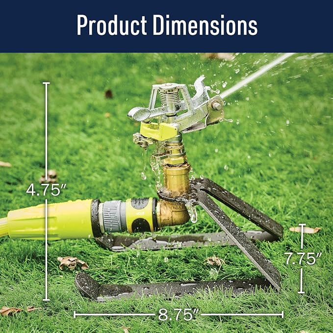 Impact Sprinklers for Yard, Garden, and Large Areas - Rotating Pulsating Lawn Sprinkler with Adjustable 360 Degree Rotating Head and Heavy Duty Steel Sled Base by Kings County Tools