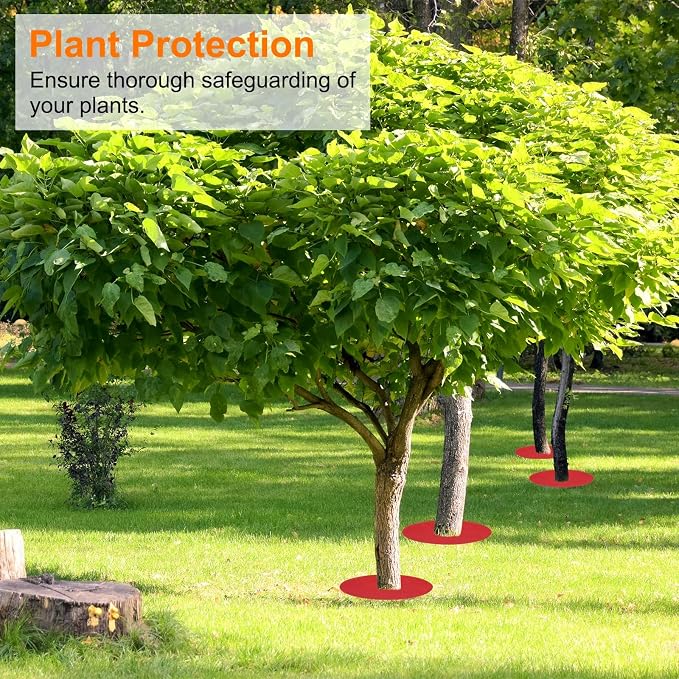 HARFINGTON 8pcs Tree Mulch Ring 28.3 Inch Non-Woven Round Tree Protector Weed Barrier Mat Plant Cover Rings for Weed Grass Control Root Protection, Red