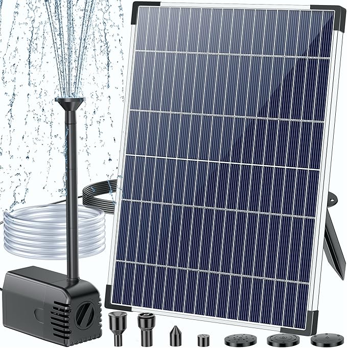POPOSOAP Solar Water Pump 12W, Solar Water Fountain Pump Kit, 160GPH Submersible Solar Fountain Pump Flow Adjustable with PVC Tubing, 16.4Ft Cord for Ponds, Garden, Fish Pond, Waterfall, Hydroponics