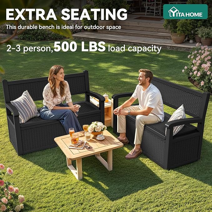 YITAHOME 70 Gallon Deck Bench with Storage, Outdoor Storage Box Bench with Armrests for Patio Garden Pool Porch, Waterproof&Lockable, Black