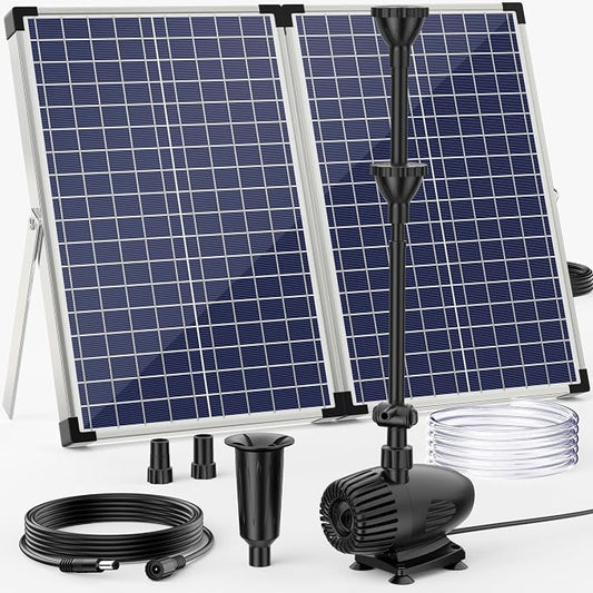 POPOSOAP 70W Solar Pond Pump,Solar Fountain Pump 580GPH Adjustable Flow, Outdoor Solar Water Pump with 17Ft+10Ft Cord & 6.6Ft PVC Tubing for Ponds, Fountain Waterfall-P170H