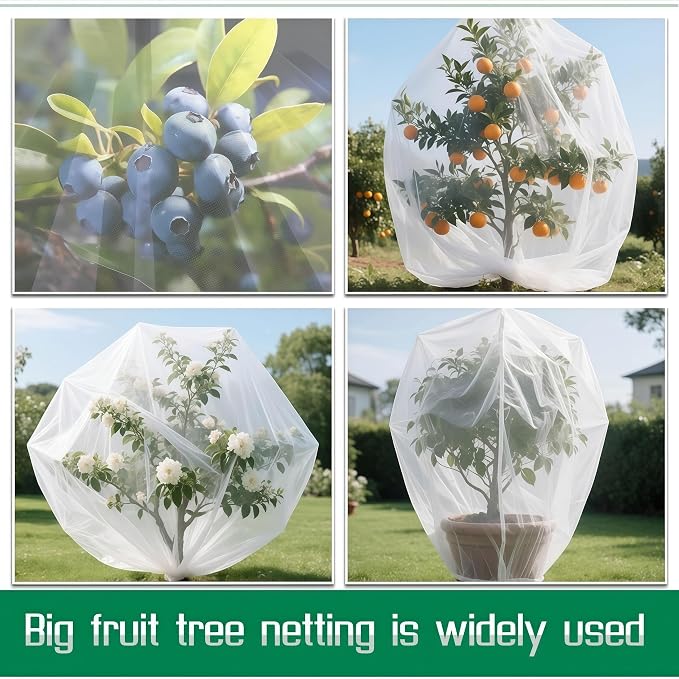 Drawstring & Zipper Fruit Tree Netting Cover - 2 Pack 8×6.6FT - Reusable Bird Netting for Blueberry Bushes, Anti-Cicada/Deer/Squirrel Large Plant Protection Net