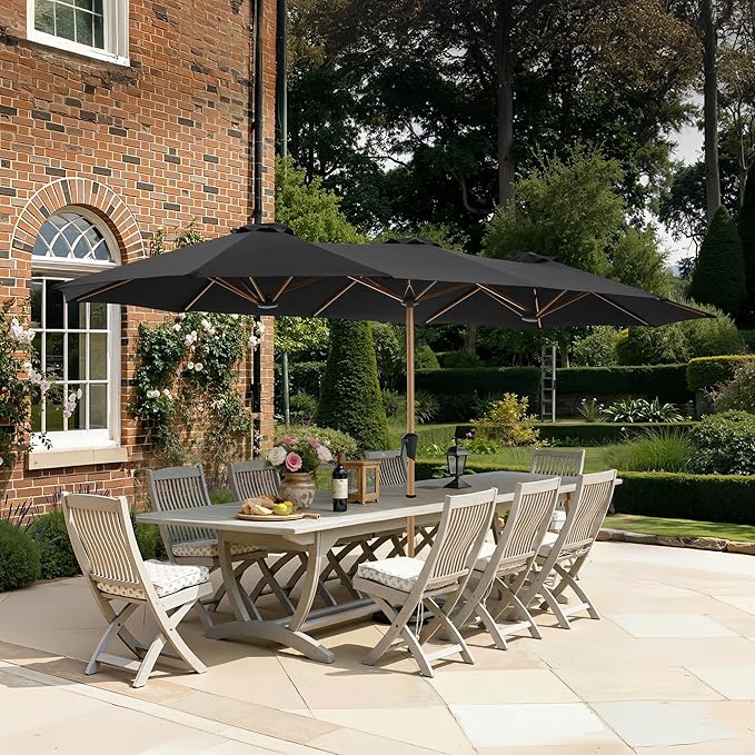 SUPERJARE 13FT Outdoor Umbrella for Patio, Double sided Pool Umbrellas with Fade Resistant Canopy, Large Table Umbrella for Deck, Market, Backyard - Black