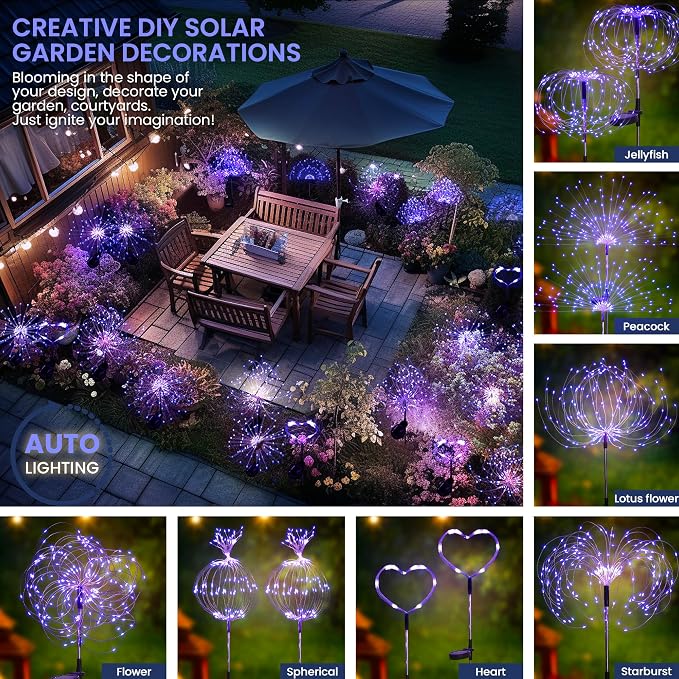 GIGALUMI Garden Outdoor Decor Lights 120LED 2Pack, Solar Garden Lights for Yard Outside Fairy Decorative,Solar Powered for Yard Pathway Flowerbed Planter Balcony Patio Decor（Purple）