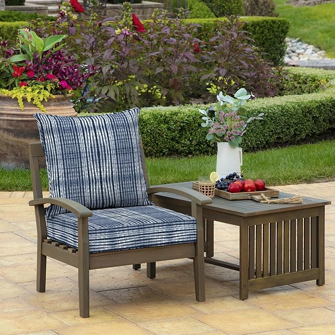 Arden Outdoor Foam Deep Seat Cushion (2-Pack), 22x24, Premium High-Density Foam, Never Flattens, Weather-Proof for Patio Chair Sofa Couch, Blue Shibori Stripe