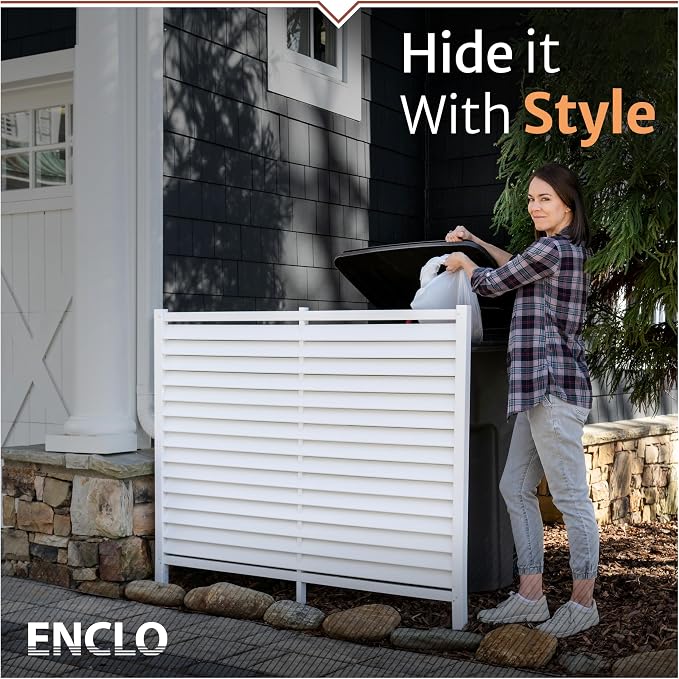 4ft H x 5ft W (1 Panel) No Dig Enclo Savannah Privacy Screen, Louvered White Vinyl Section, Trash Can Hider Outdoor, AC Barrier, Pool Equipment Enclosure, Outdoor Divider, AZ18041