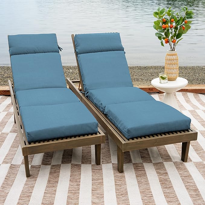 Arden Outdoor Chaise Cushion, 21 in x 72 in, Weather-Proof, Rain-Proof, Fade Resistant Patio Cushion for Chaise Lounger French Blue Texture