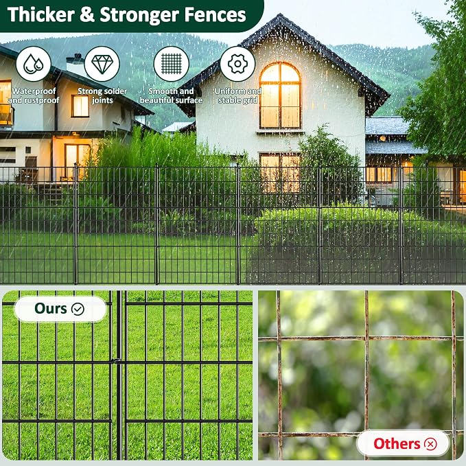 Garden Fence 10 Pack No Dig Metal Panels 32"(H) x 23.6 ft(L) Total, Rustproof Arched Decorative Dog Fence Outdoor for Yard, Animal Barrier for Flower Bed Border, Patio & Backyard Edging