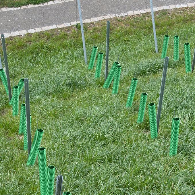 Nuenen 12 Pcs Corrugated Tree Guards, Long 15.75 Inch Diameter 1.96 Inch Pp Tree Trunk Protectors, Tree Bark Protector Tube Wraps for Saplings Plants Seedlings Deer Rabbit Cats Rodents Mowers (Green)