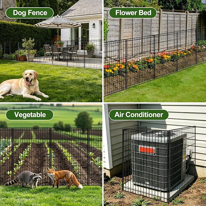 INJOPEXI Decorative Garden Fence 6 Panels 13ft (L)×42in (H) Animal Barrier Fences with 6 Panels Rustproof Metal Wire No Dig Rabbit Fencing Dog Fence for Outdoor Backyard Patio - Without Fence Gate