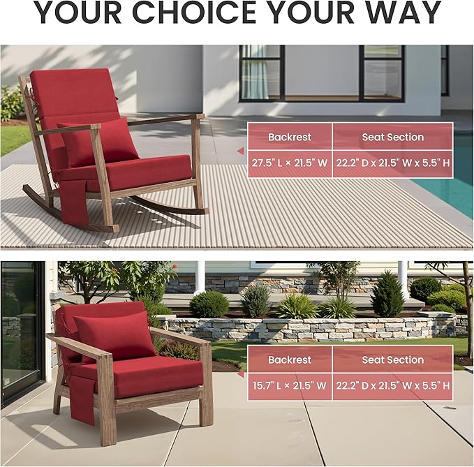 Crestlive Products Foldable Outdoor Chaise Lounge Cushions with Head Pillow and Side Pockets,Water Repellent & Fade Resistant Lounge Chair Cushion, 72''L x 21''W, Set of 2, Chili
