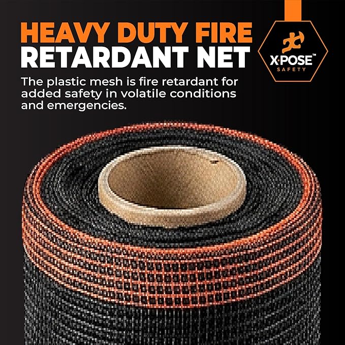 Xpose Safety Construction Safety Netting – 8.5' x 150', 1/4" Mesh Scaffold Safety Net, Temporary Material Roll, Visibility Fence, Heavy-Duty Fire Retardant, Black (24-Pack)
