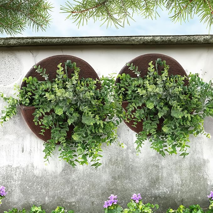 Sunnydaze 12" Round Wall Planter - Polyresin Wall-Hanging Flower Pot for Indoor or Outdoor - Dark Brown - Set of 4