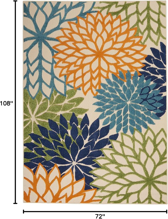 Nourison Home Aloha Indoor/Outdoor Multicolor 6' x 9' Area Rug, Easy Cleaning, Non Shedding, Bed Room, Living Room, Dining Room, Deck, Backyard, Patio (6x9)