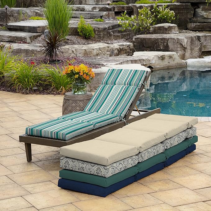 Arden Outdoor Chaise Cushion, 21 in x 72 in, Weather-Proof, Rain-Proof, Fade Resistant Patio Cushion for Chaise Lounger Teal Cobalt Stripe