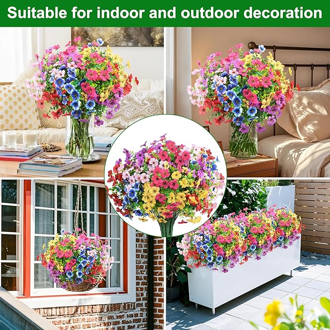 Ouddy Decor 48 Bundles Artificial Flowers for Outdoors Fake Flowers UV Resistant Faux Plastic Plants for Spring Summer Garden Porch Window Box Table Vase Home Indoor Outdoor Decoration, Mixed