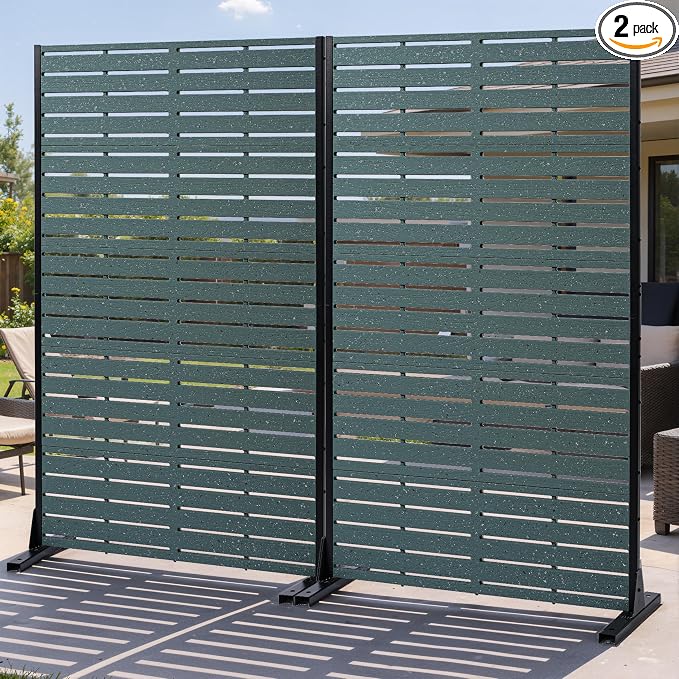 Privacy Screen Outdoor 60" Hx35 W Freestanding Privacy Panel with Stand, HDPE Decorative Privacy Fence with Louver Pattern 5 Panels, Patio Divider Screen, Privacy Screens for Outside